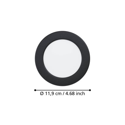 Eglo - Plafonnier encastré LED pour salle de bains, 6,3 W, 230 V, températures de couleur 2700/4000/6500 K, Ø 11,9 cm, IP44, noir