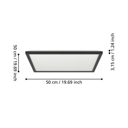 Eglo - Plafonnier extérieur LED/17W/230V 2700/4000/6500K 50x50 cm IP44 noir