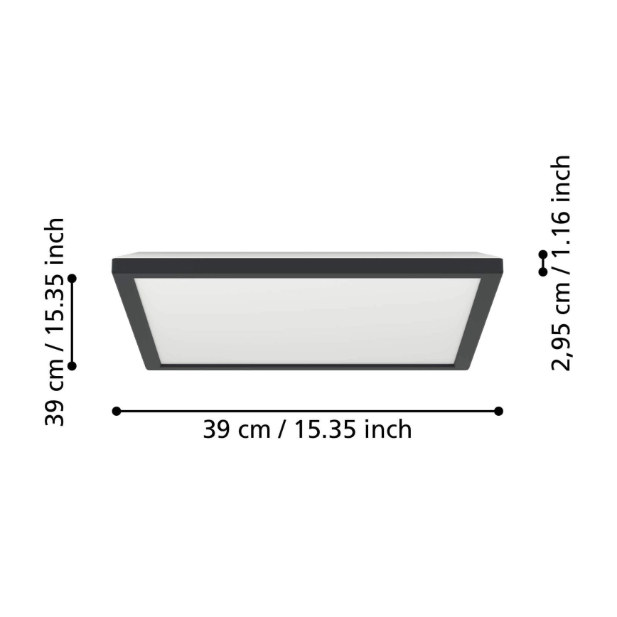 Eglo - Plafonnier extérieur à intensité variable LED/17,6W/230V 2700-6500K 39x39 cm IP44 noir + télécommande