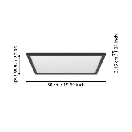 Eglo 901457 - Plafonnier extérieur à intensité variable LED/17W/230V 2700-6500K 50x50 cm IP44 noir + télécommande
