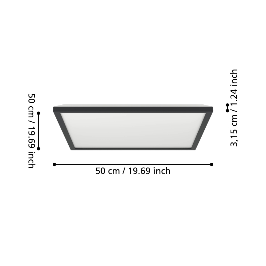 Eglo 901457 - Plafonnier extérieur à intensité variable LED/17W/230V 2700-6500K 50x50 cm IP44 noir + télécommande