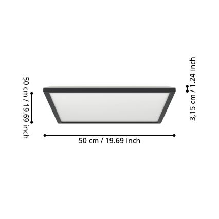 Eglo - Plafonnier extérieur RGBW à intensité variable LED/17W/230V 2700-6500K 50x50cm IP44 noir ZigBee