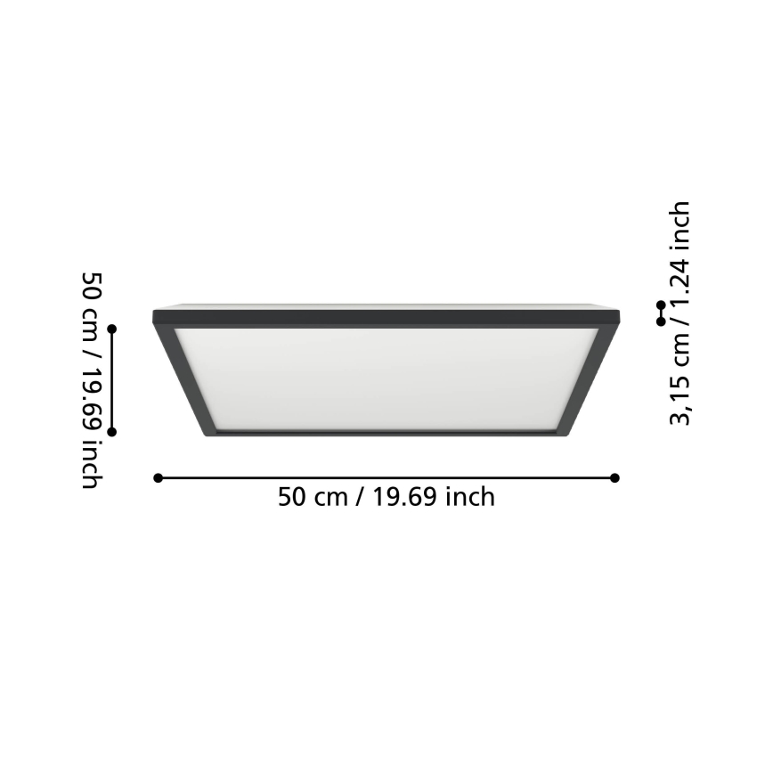 Eglo - Plafonnier extérieur RGBW à intensité variable LED/17W/230V 2700-6500K 50x50cm IP44 noir ZigBee