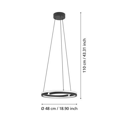 Eglo - Suspension LED dimmable sur câble 2xLED/20W/230V 2700-6500K Ø 48 cm noir + télécommande
