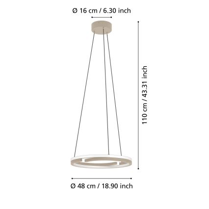 Eglo - Suspension LED dimmable sur câble 2xLED/20W/230V 2700-6500K Ø 48 cm beige + télécommande
