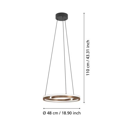 Eglo - Suspension LED dimmable sur câble 2xLED/20W/230V 2700-6500K Ø 48 cm bronze + télécommande