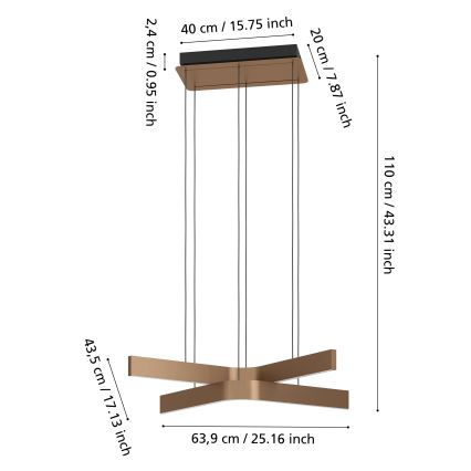 Eglo - Suspension LED RGBW dimmable sur câble 2xLED/18W/230V cuivré/noir