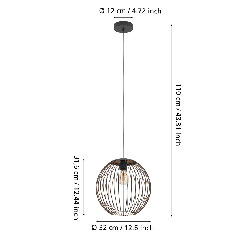 Eglo - Suspension sur câble 1xE27/60W/230V noire