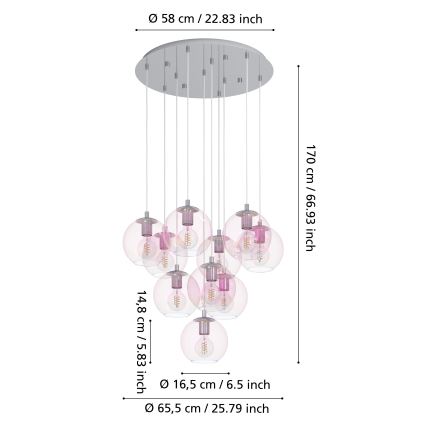 Eglo - Suspension sur câble 10xE27/60W/230V chrome brillant/transparent