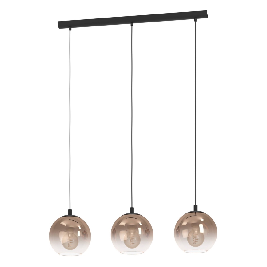 Eglo - Suspension à câble 3xE27/60W/230V noir/beige/fumé