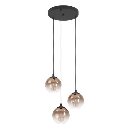 Eglo - Suspension sur câble 3xE27/60W/230V noir/beige/fumé