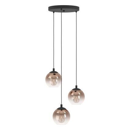 Eglo - Suspension sur câble 3xE27/60W/230V noir/beige/fumé