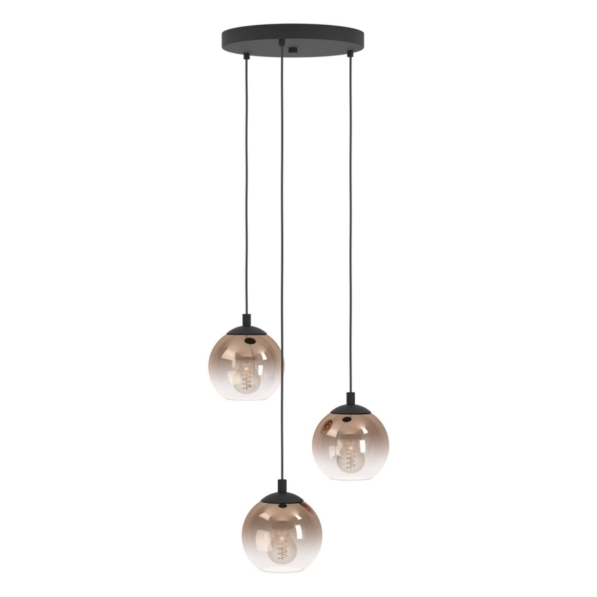 Eglo - Suspension sur câble 3xE27/60W/230V noir/beige/fumé