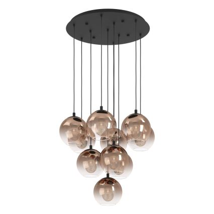 Eglo - Suspension sur câble 10xE27/60W/230V noir/beige/fumé