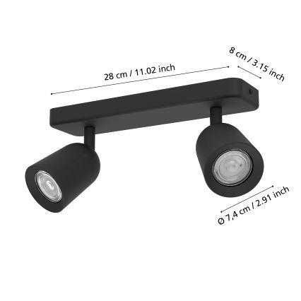 Eglo - Spot orientable 2xGU10/10W/230V, noir