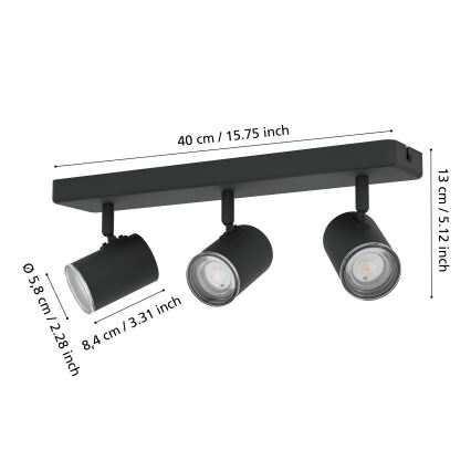 Eglo - Spot de salle de bains 3xGU10/5W/230V IP44 noir