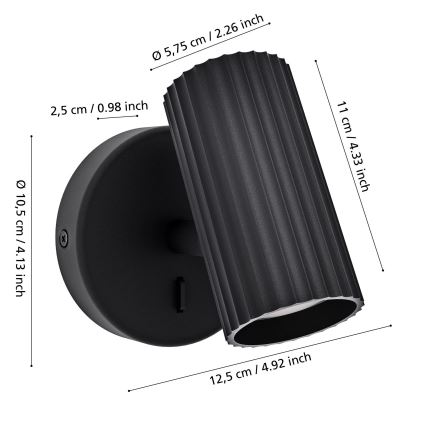 Eglo - Applique murale spot 1xGU10/5W/230V noire