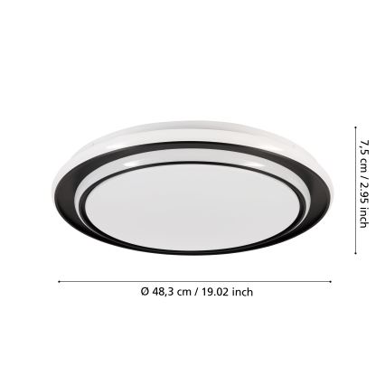 Eglo - Plafonnier LED 36 W / 230 V, 3 températures de couleur (2700/4000/6500 K), Ø 49 cm, noir