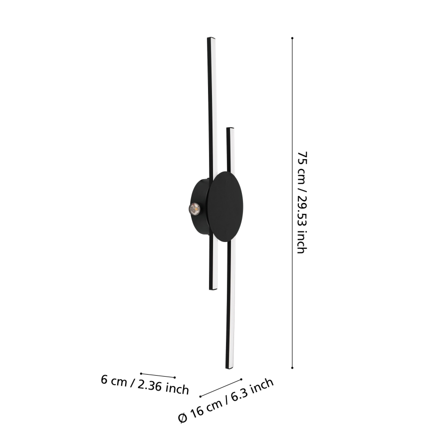 Eglo - Applique murale LED/20W/230V + LED/0,91W noire