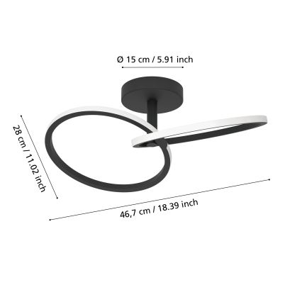 Eglo - Plafonnier LED 12 W, 230 V, 2700/4000/6500 K, noir