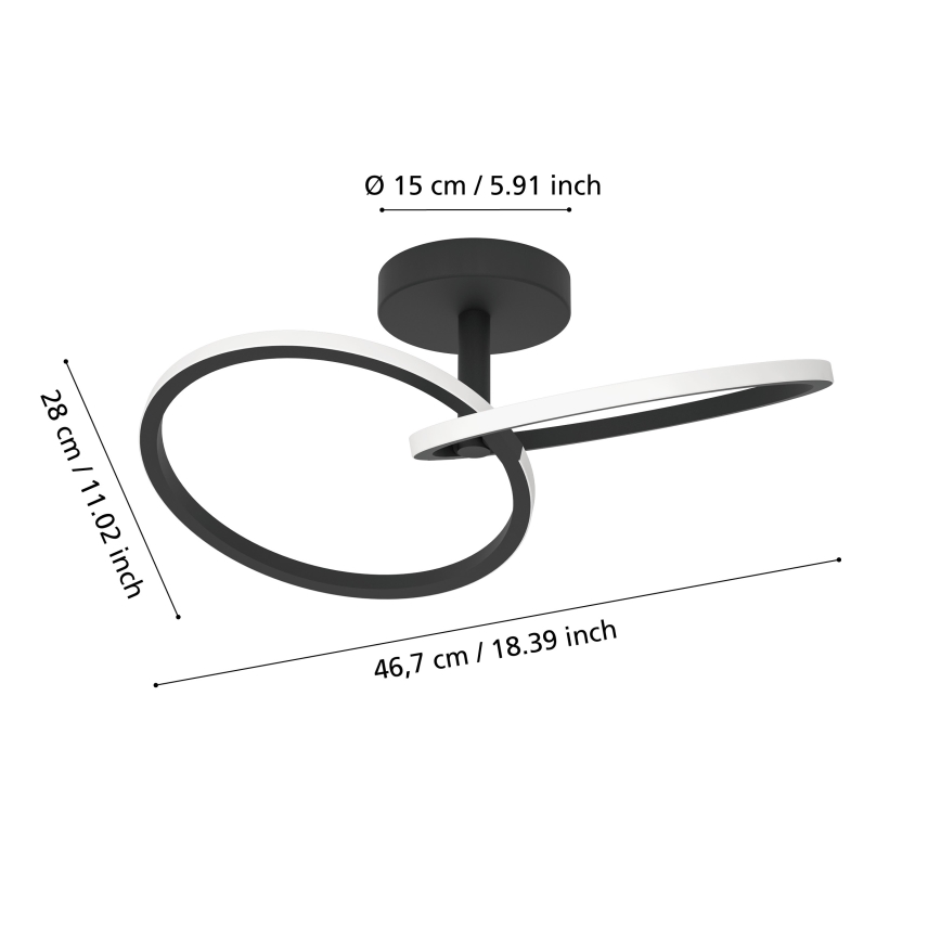 Eglo - Plafonnier LED 12 W, 230 V, 2700/4000/6500 K, noir