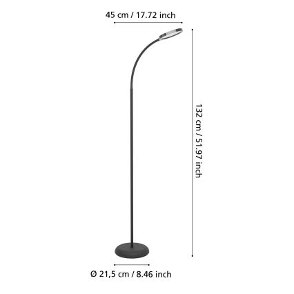 Eglo - Lampadaire LED flexible et dimmable, LED/5,5W/230V, 2700/4000/6500K, noir