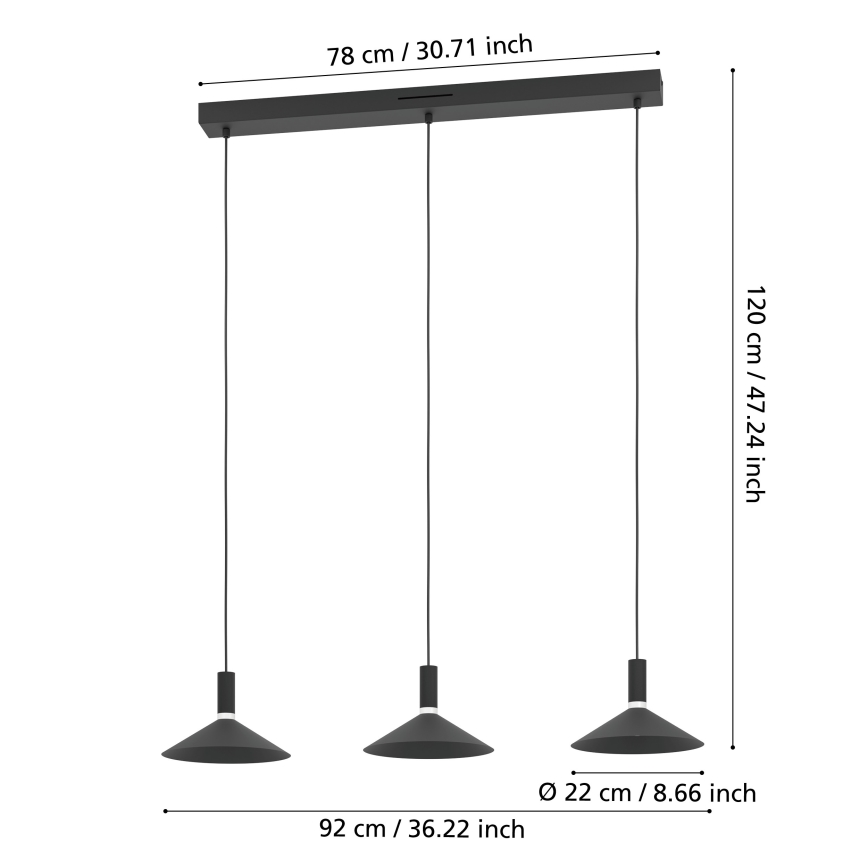 Eglo - Suspension LED RGBW dimmable sur câble 3xLED/7,5W/230V 2700-6500K noire