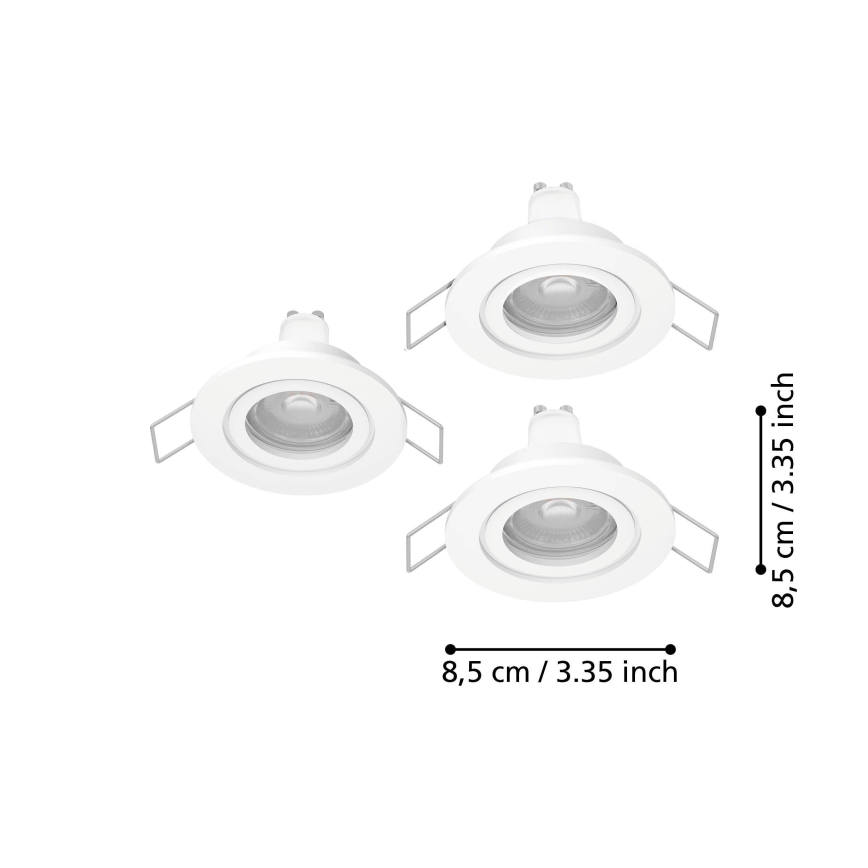 Eglo - Lot de 3 spots LED encastrables pour salle de bains 1x GU10/4,5W/230V IP44 blanc