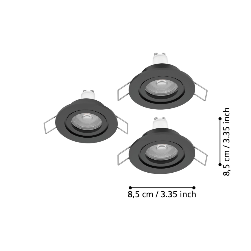 Eglo - Lot de 3 spots LED encastrés pour salle de bains 1x GU10/4,5W/230V IP44 noirs
