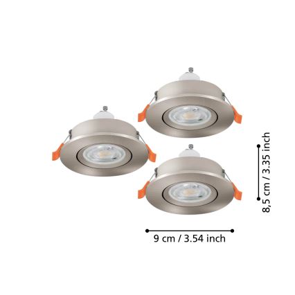 Eglo - Lot de 3 spots LED encastrés 1x GU10/4,5 W/230 V, chrome mat