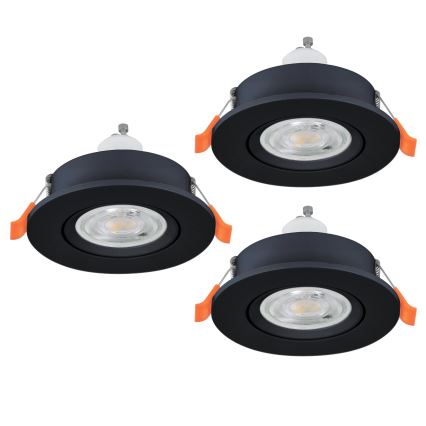 Eglo - Lot de 3 spots LED encastrés pour salle de bains 1xGU10/4,5W/230V IP44 noir