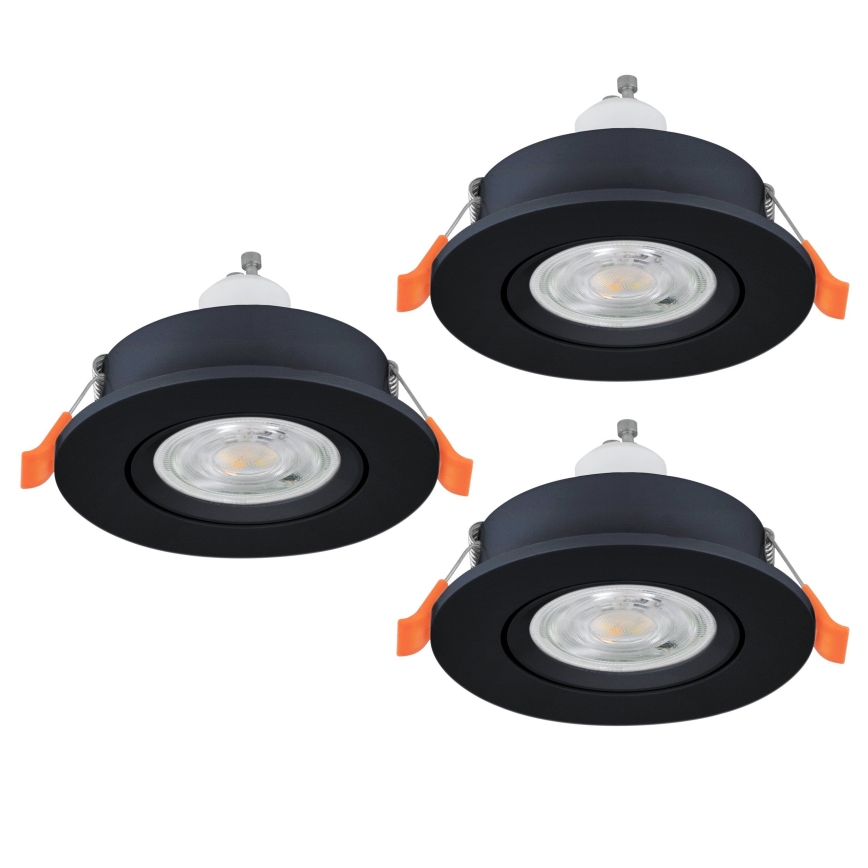 Eglo - Lot de 3 spots LED encastrés pour salle de bains 1xGU10/4,5W/230V IP44 noir