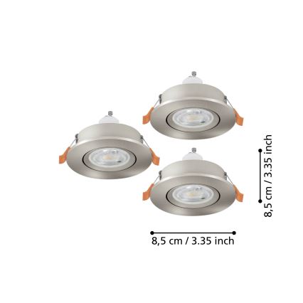 Eglo - Ensemble de 3 spots encastrés LED pour salle de bains, 1x GU10/4,5W/230V, IP44, chrome mat
