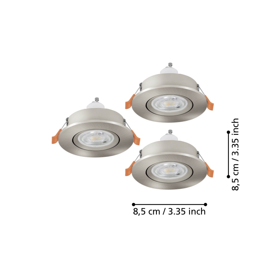 Eglo - Ensemble de 3 spots encastrés LED pour salle de bains, 1x GU10/4,5W/230V, IP44, chrome mat