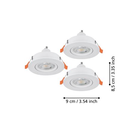 Eglo - Pack de 3 spots LED encastrables 1x GU10/4,5W/230V, blanc