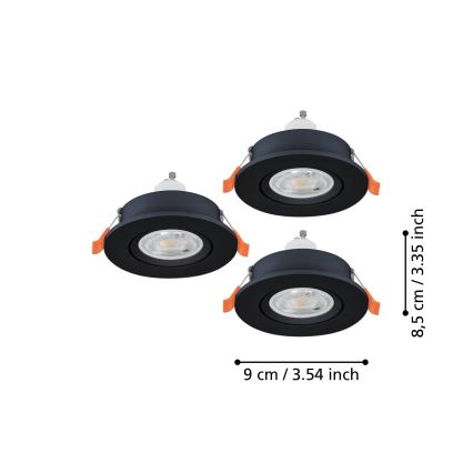 Eglo - Lot de 3 spots LED encastrés 1xGU10/4,5W/230V noir