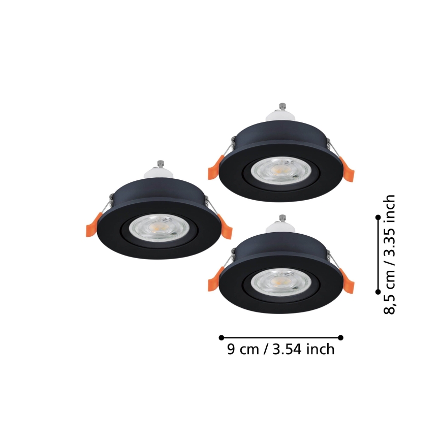 Eglo - Lot de 3 spots LED encastrés 1xGU10/4,5W/230V noir