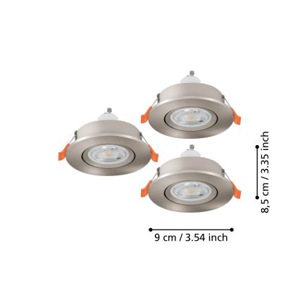 Eglo - Ensemble de 3 spots LED encastrables 1x GU10 / 4,5 W / 230 V, chrome mat