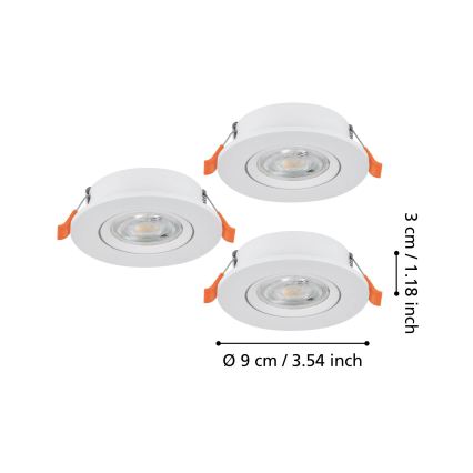 Eglo - Lot de 3 spots encastrés LED/4,8W/230V 2700/4000/6500K blanc