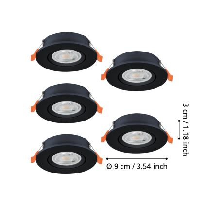 Eglo - Lot de 5 spots encastrables LED/4,8W/230V 2700/4000/6500K noir