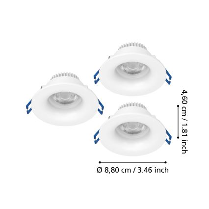 Eglo - Lot de 3 spots encastrés LED pour salle de bains, LED/4,9W/230V, 2700/4000/6500K, Ø 8,8 cm, IP65, blanc