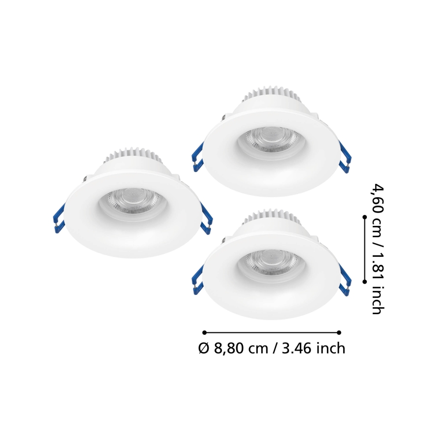 Eglo - Lot de 3 spots encastrés LED pour salle de bains, LED/4,9W/230V, 2700/4000/6500K, Ø 8,8 cm, IP65, blanc