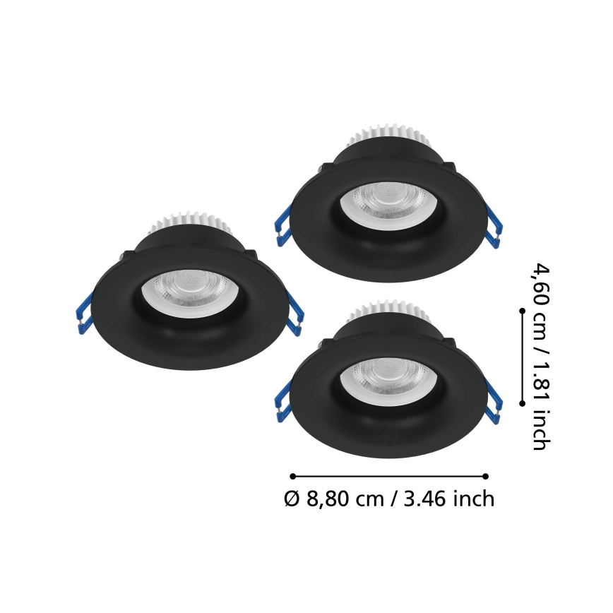 Eglo - LOT DE 3 spots encastrés LED pour salle de bains LED/4,9W/230V 2700/4000/6500K Ø 8,8 cm IP65 noir