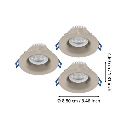 Eglo - Lot de 3 spots encastrés LED pour salle de bains, 4,9 W, 230 V, 3 températures (2700/4000/6500 K), Ø 8,8 cm, IP65, chrome mat