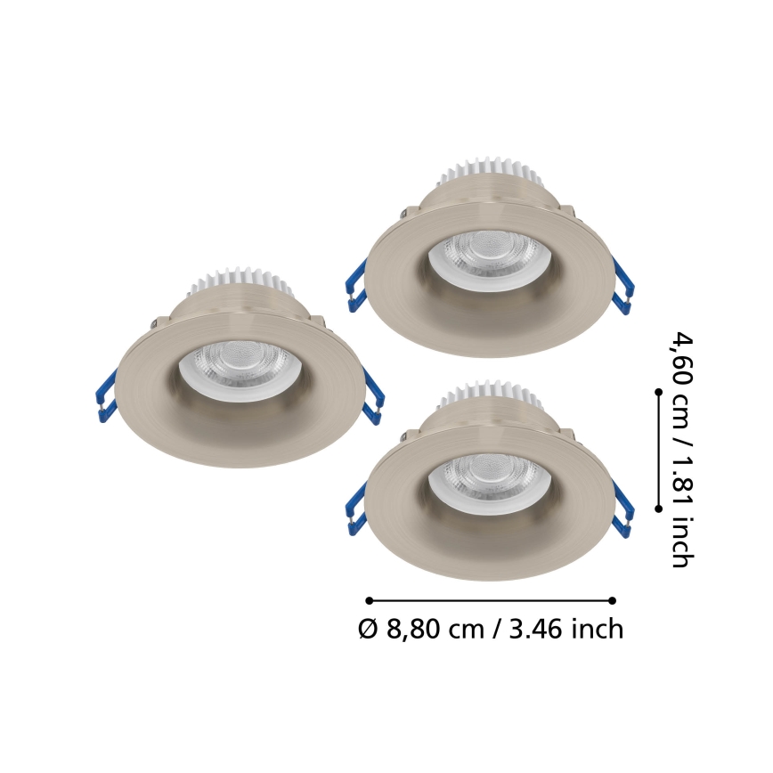 Eglo - Lot de 3 spots encastrés LED pour salle de bains, 4,9 W, 230 V, 3 températures (2700/4000/6500 K), Ø 8,8 cm, IP65, chrome mat
