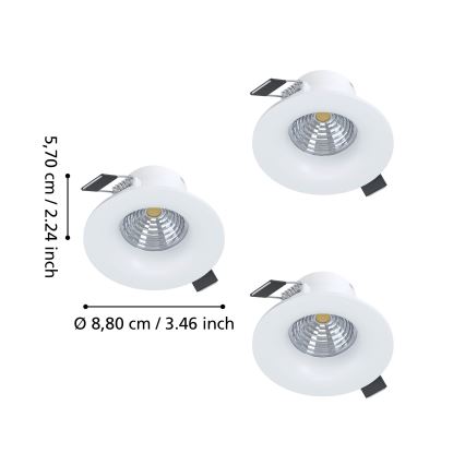 Eglo - Lot de 3 spots LED encastrables dimmables, 4,8W/230V, Ø 8,8 cm, blanc