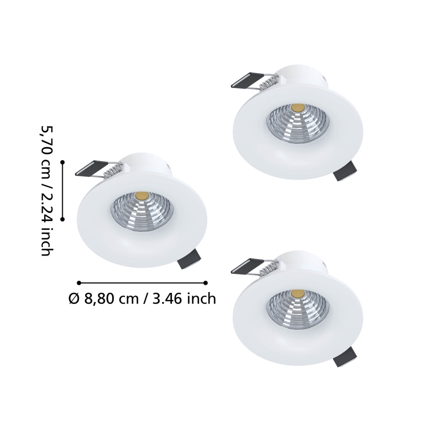 Eglo - Lot de 3 spots LED encastrables dimmables, 4,8W/230V, Ø 8,8 cm, blanc