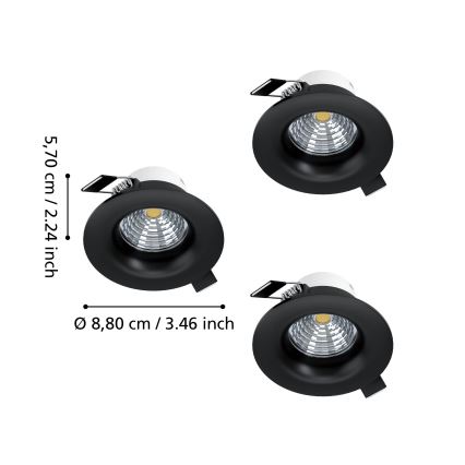 Eglo - Lot de 3 spots encastrés dimmables LED/4,8W/230V Ø 8,8 cm noir