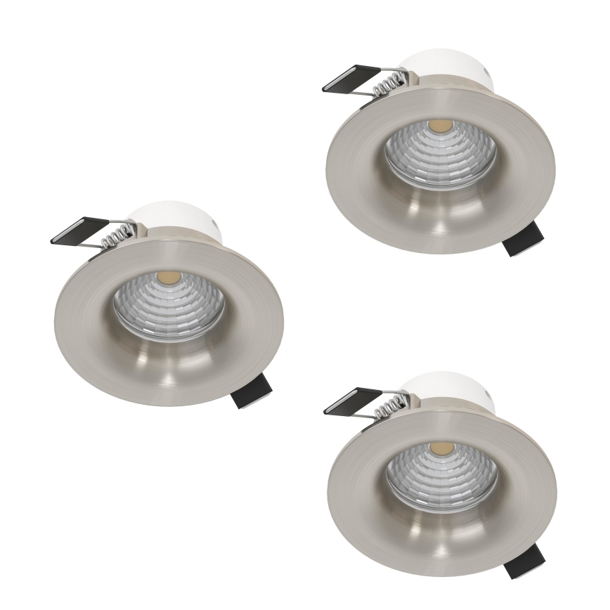 Eglo - Lot de 3 spots encastrables LED dimmables, 4,8 W / 230 V, Ø 8,8 cm, chrome mat