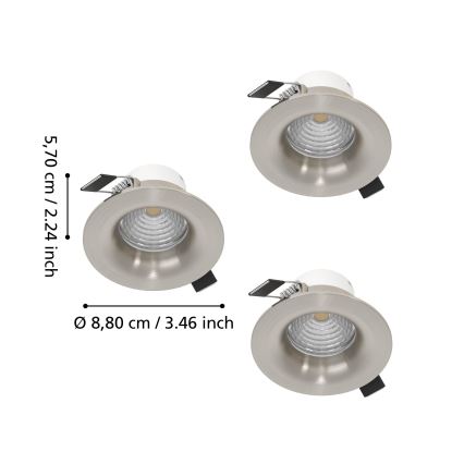 Eglo - Lot de 3 spots encastrables LED dimmables, 4,8 W / 230 V, Ø 8,8 cm, chrome mat